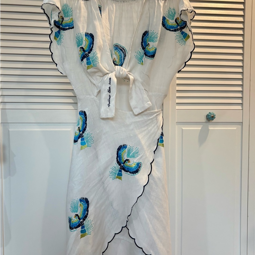 Farm Rio dress White and Blue Embroidered Women's Dress